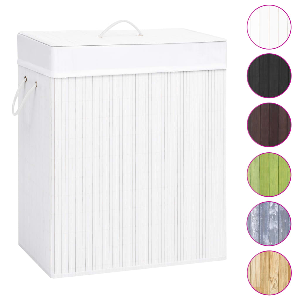 Cesto para roupa suja c/ 2 secções 100 l bambu branco