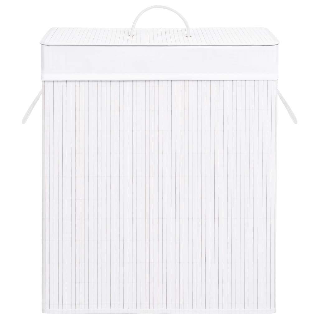 Cesto para roupa suja c/ 2 secções 100 l bambu branco