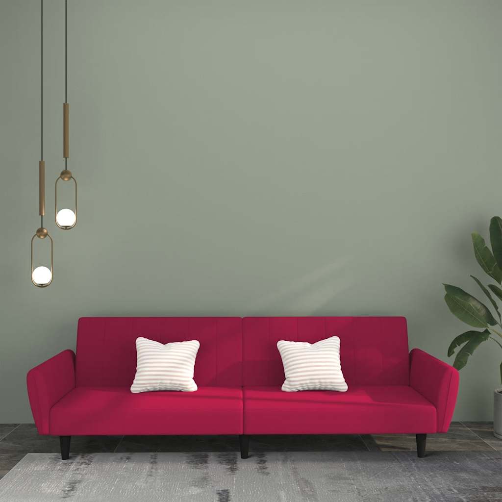 Sofá-cama de 2 lugares veludo vermelho tinto