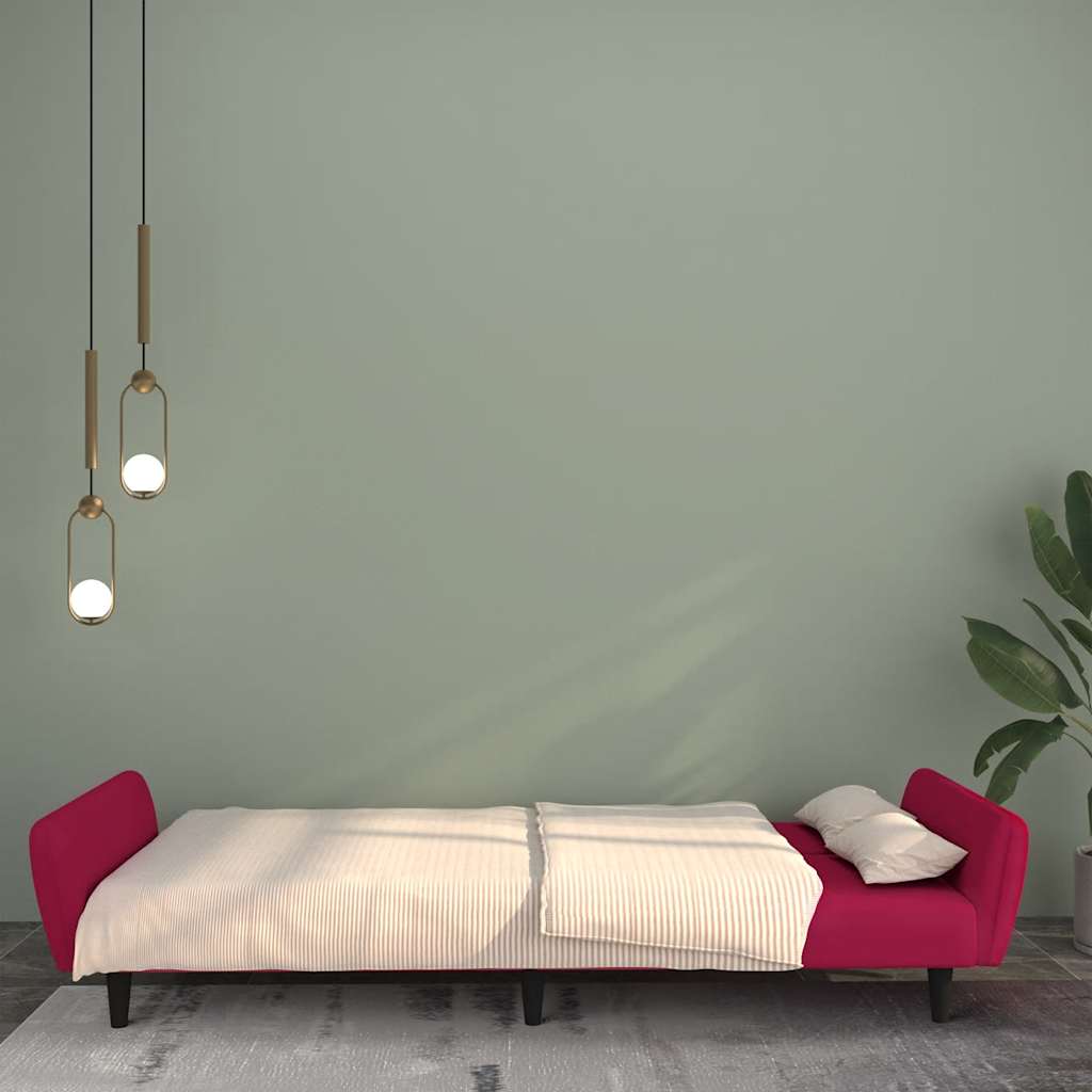 Sofá-cama de 2 lugares veludo vermelho tinto