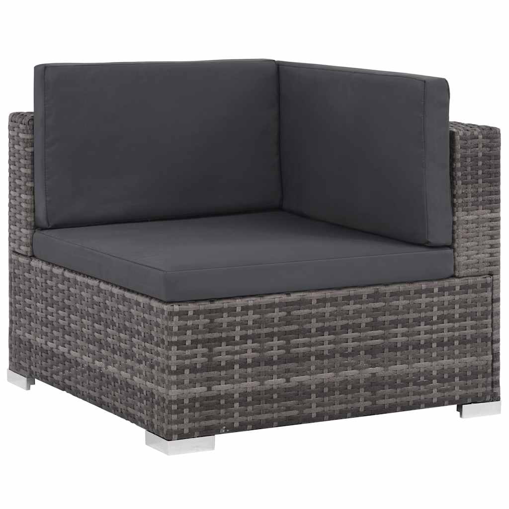 6 Pcs conjunto lounge de jardim c/ almofadões vime PE cinzento