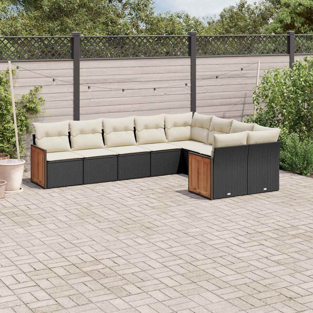 9 Pcs conjunto de sofás p/ jardim c/ almofadões vime PE preto