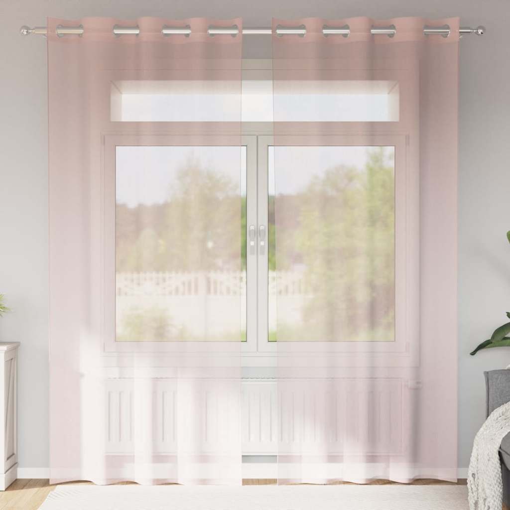Cortinas de voile com ilhós 2 pcs rosa-claro 140x245 cm