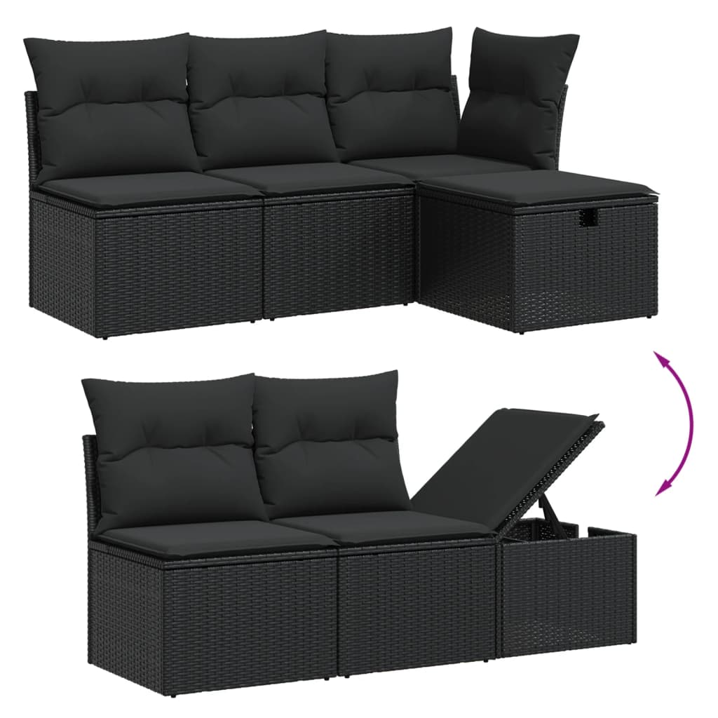 6 Pcs conjunto sofás de jardim c/ almofadões vime PE preto