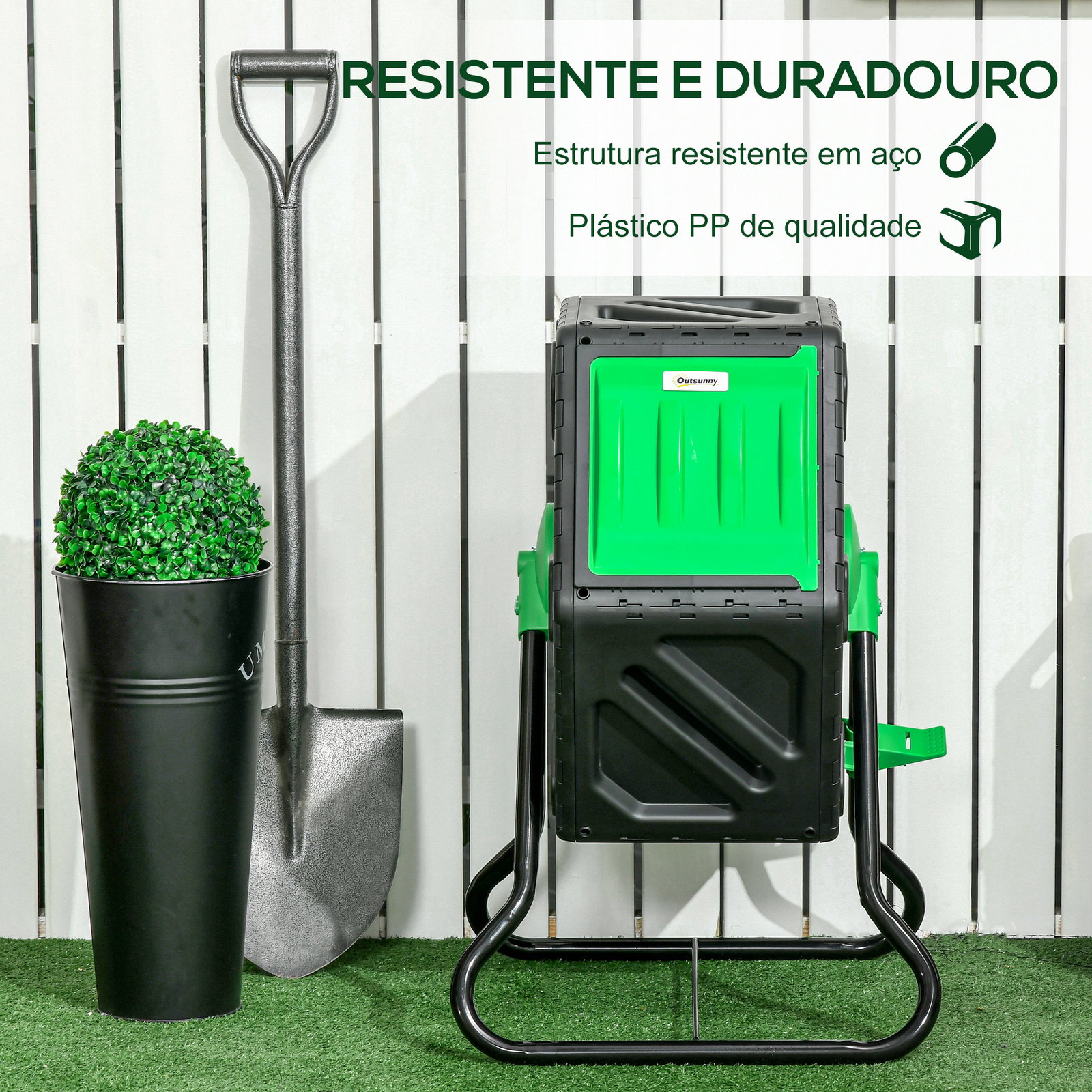 Compostor giratório de 65l recipiente de compostagem de jardim com câmera dupla aberturas de ventilação 60x49x77 cm preto