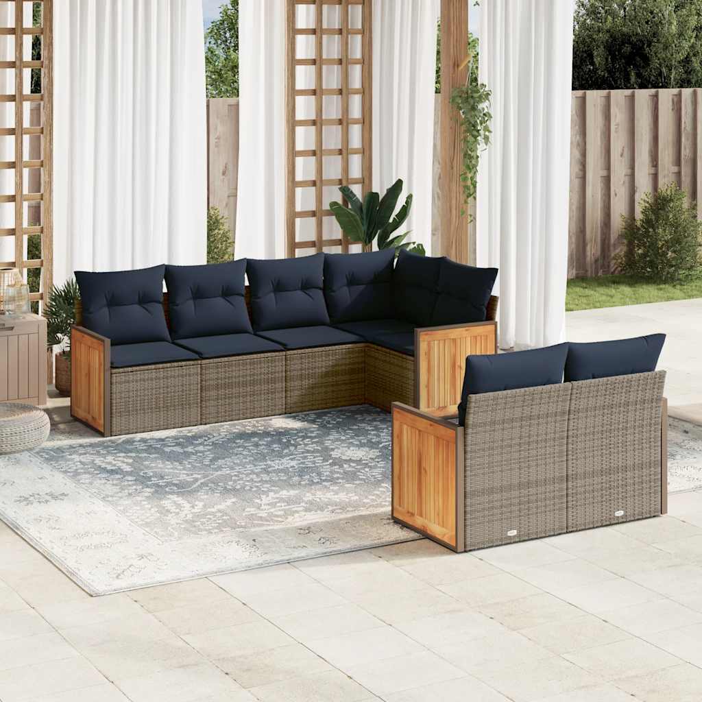 Conjunto de sofá de jardim com 7 peças e almofadas em rattan sintético cinza