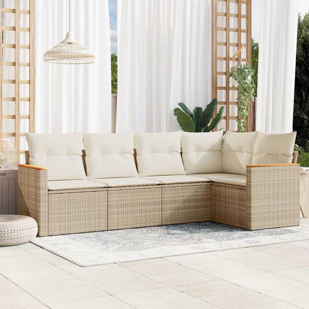 5 Pcs conjunto de sofás p/ jardim com almofadões vime PE bege