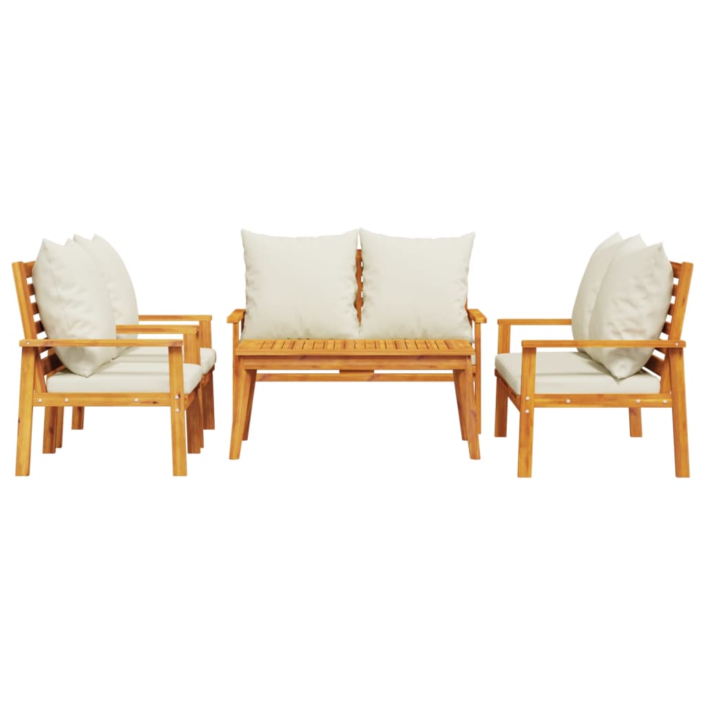 5 Pcs conjunto lounge de jardim c/ almofadões acácia maciça