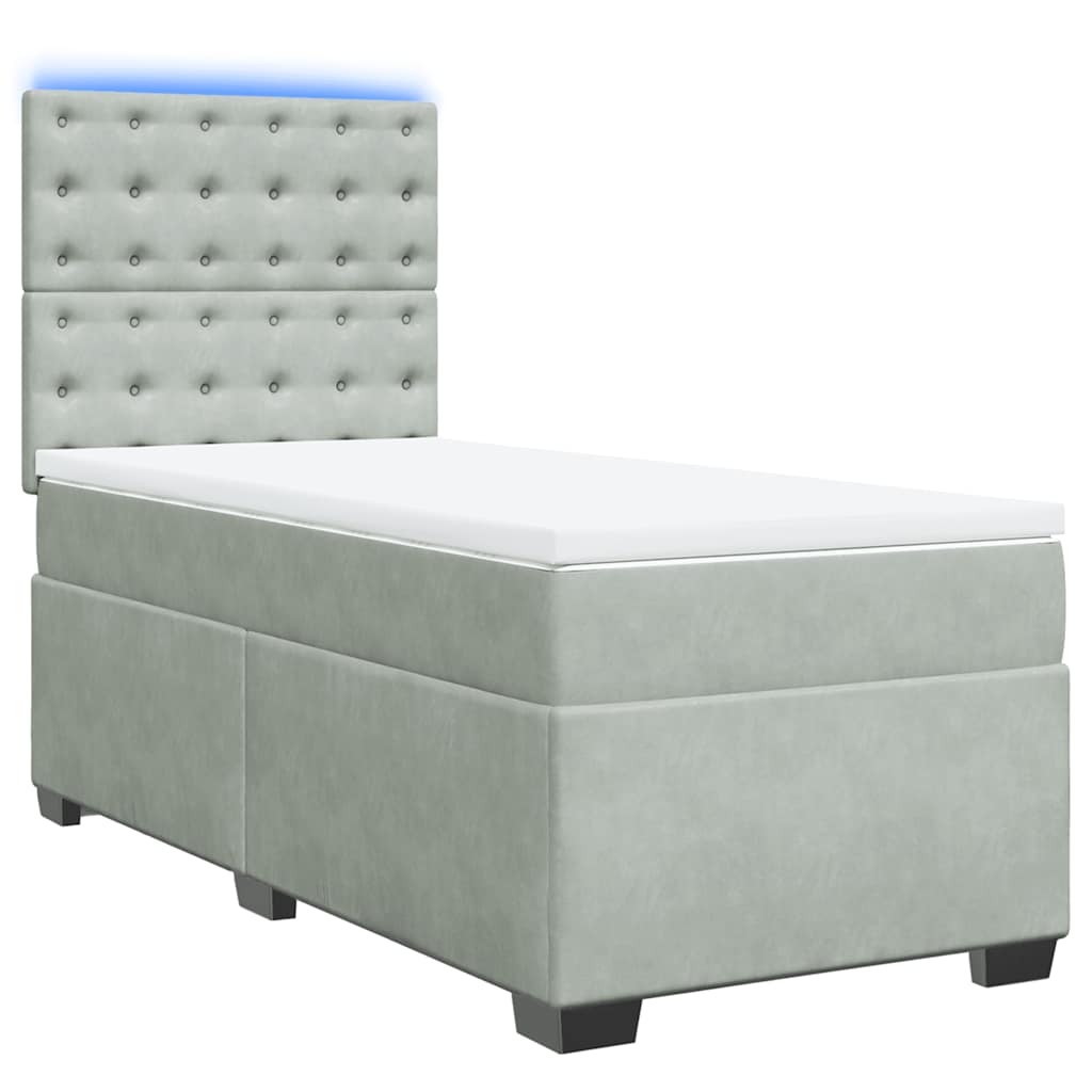Cama com molas/colchão 80x200 cm veludo cinza-claro