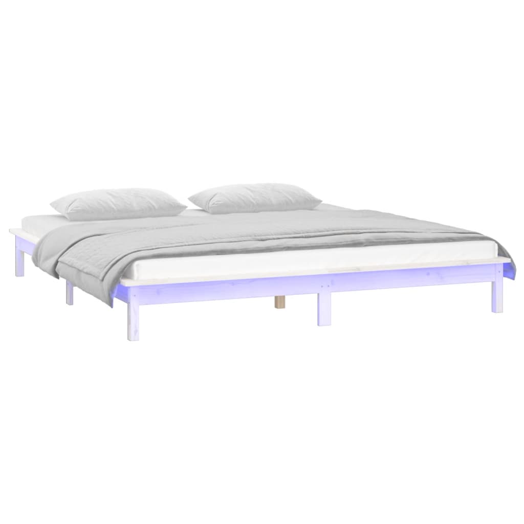 Estrutura de cama com luzes leds 140x200 madeira maciça branco