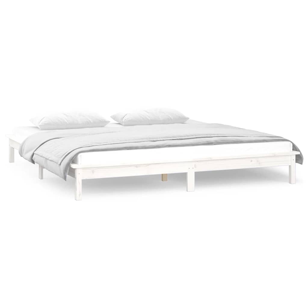 Estrutura de cama com luzes leds 140x200 madeira maciça branco