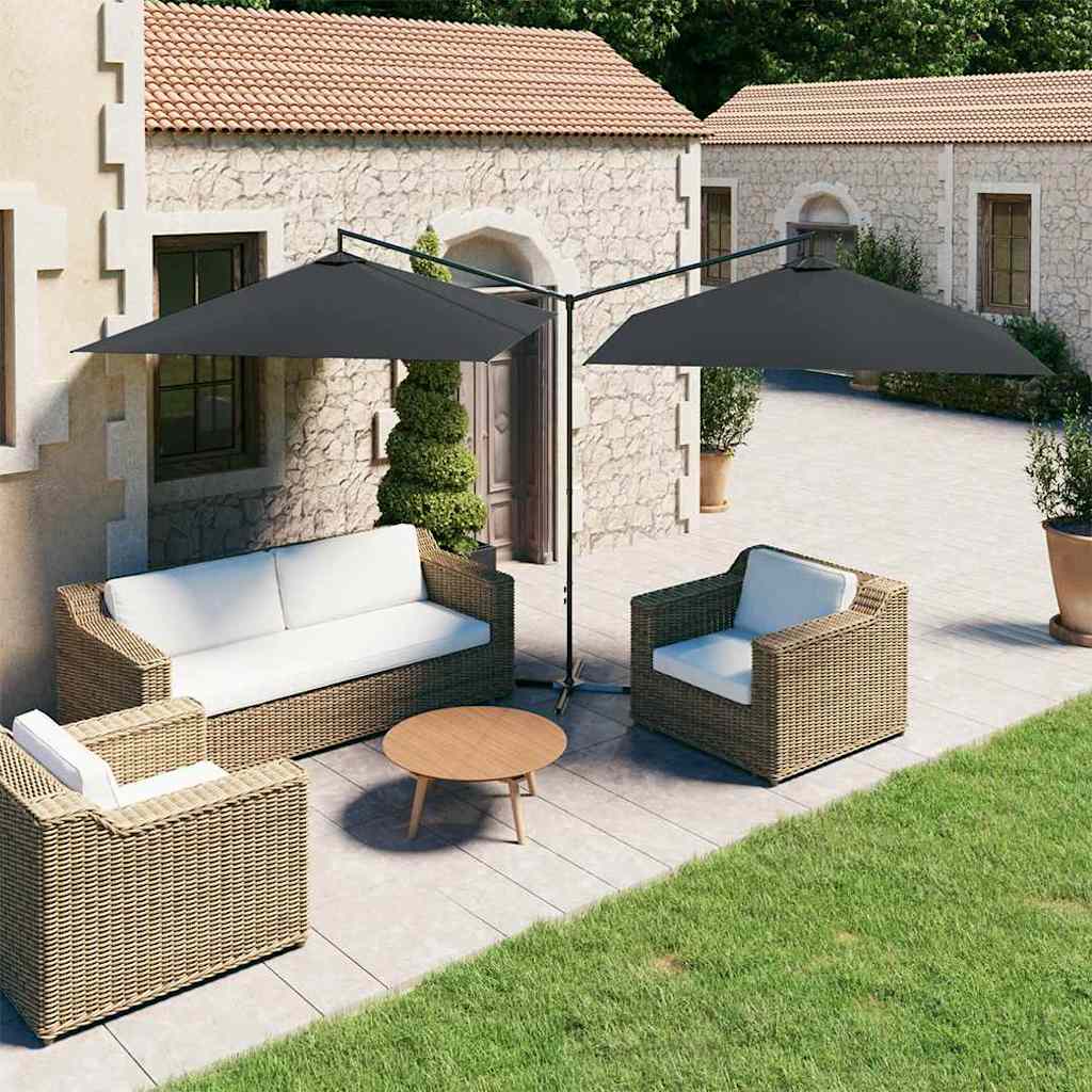 Guarda-sol de jardim duplo c/ poste de aço 600x300 cm antracite