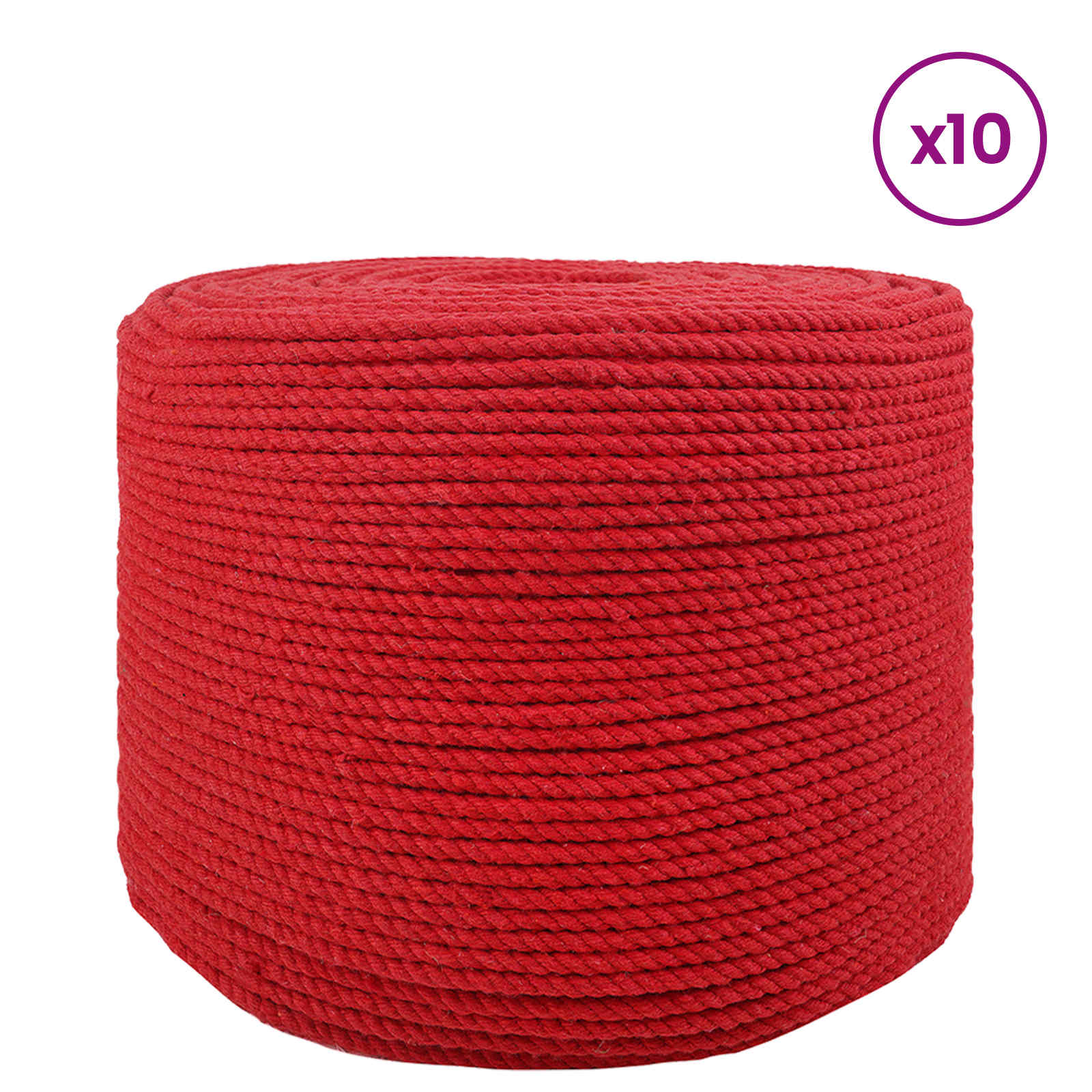Cordão de algodão 10 unid. 2 mm 100 m vermelho 100% algodão