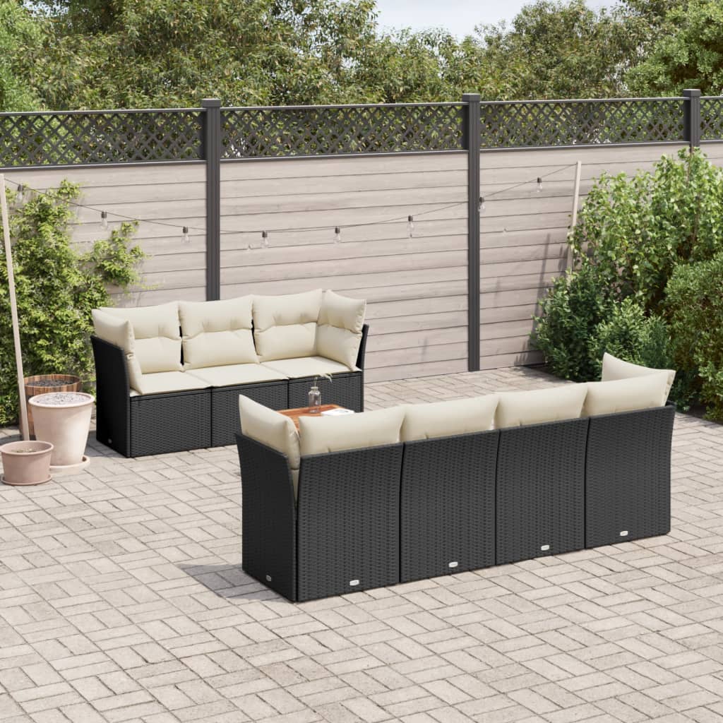 8 Pcs conjunto sofás de jardim com almofadões vime PE preto