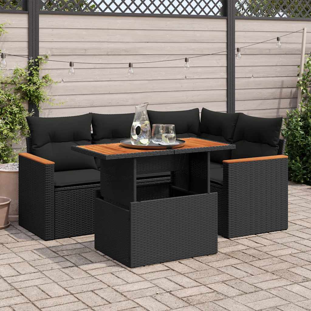 5 Pcs conjunto sofás de jardim com almofadões acácia e vime PE