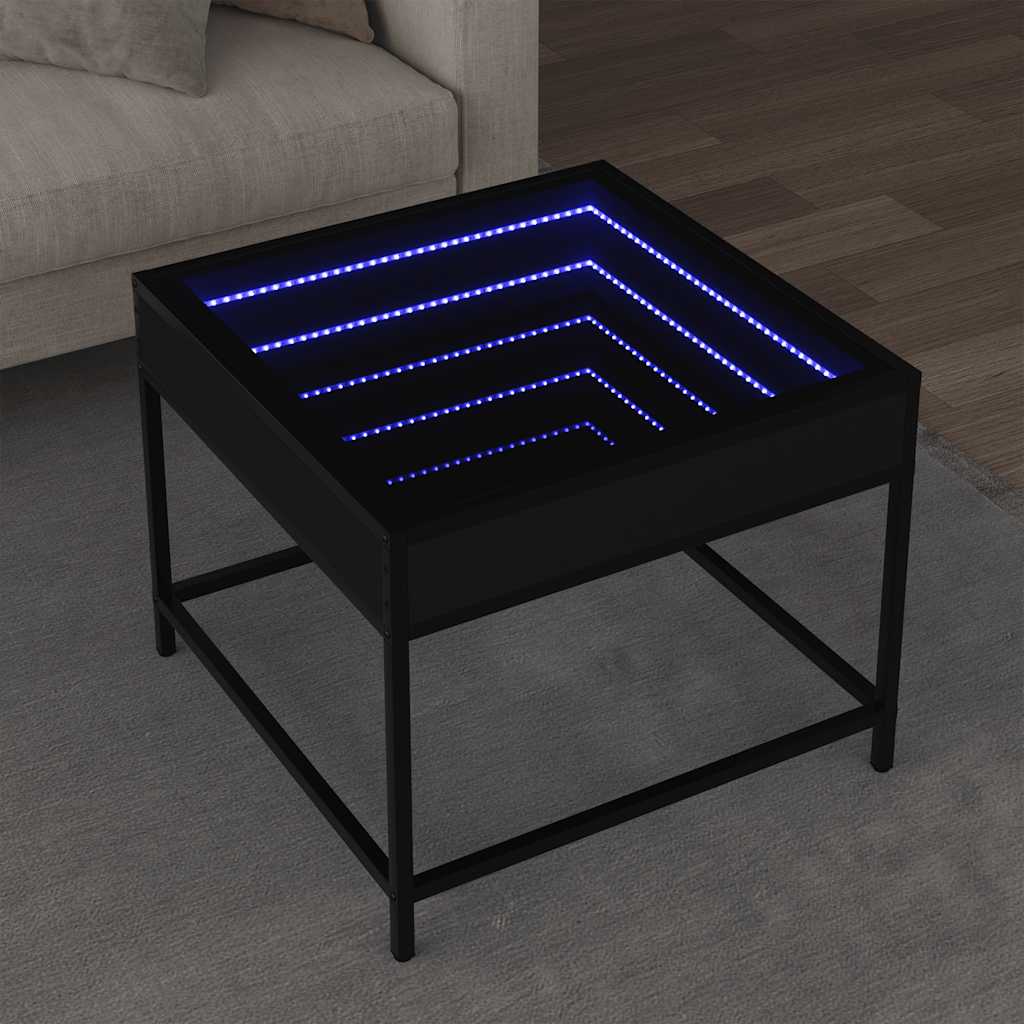 Mesa de centro c/ luzes LED infinity 50x50x41 cm preto