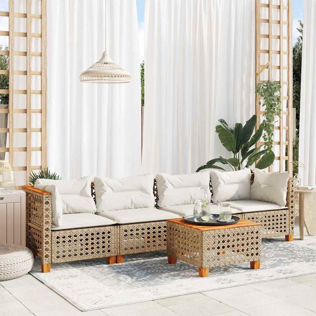 5 Pcs conjunto de sofás p/ jardim com almofadões vime PE bege
