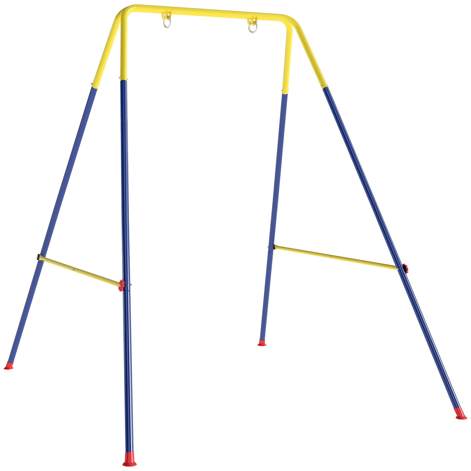 Estrutura de baloiço infantil dobrável estrutura metálica para 1 baloiço com 2 ganchos 4 estacas 128x155x157 cm azul