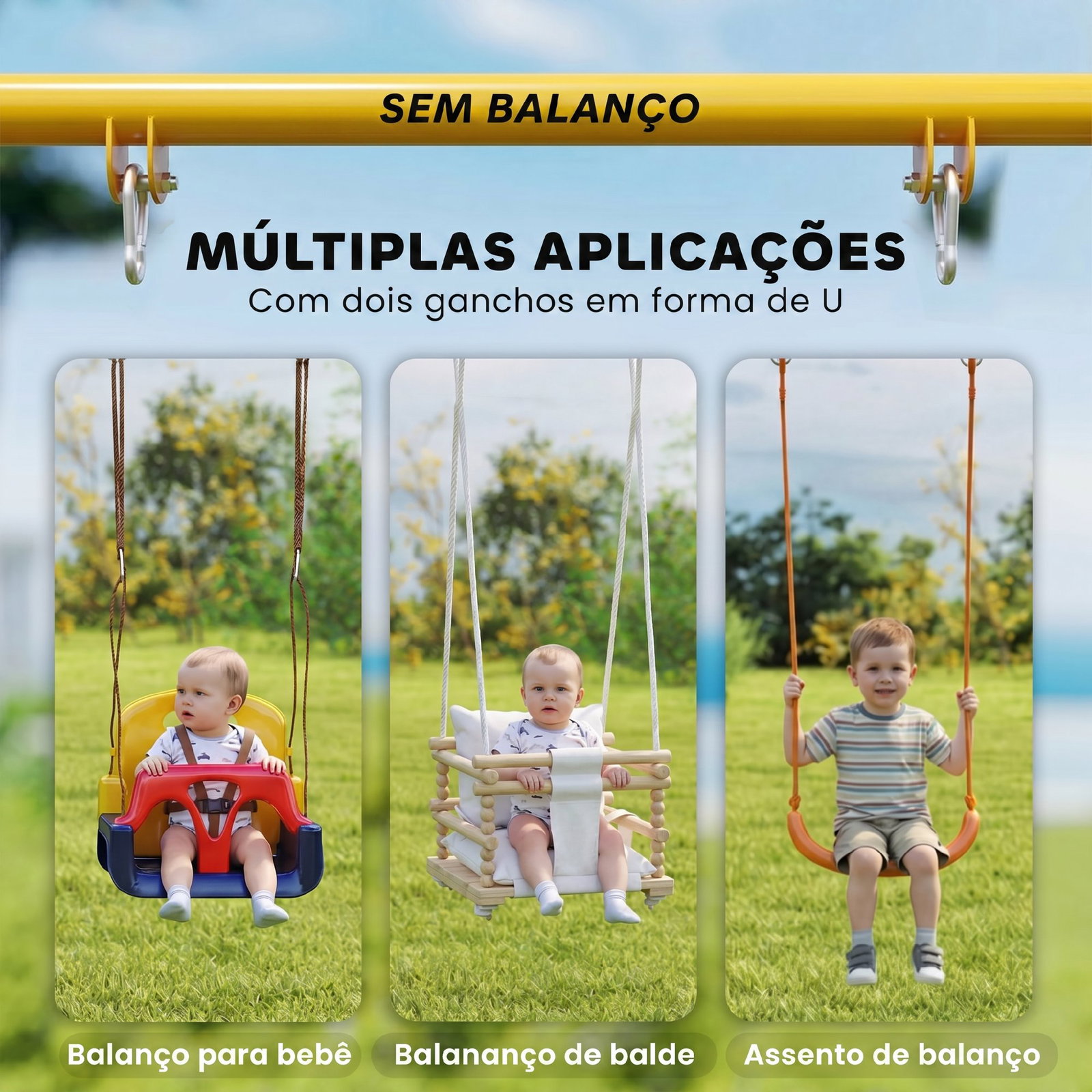 Estrutura de baloiço infantil dobrável estrutura metálica para 1 baloiço com 2 ganchos 4 estacas 128x155x157 cm azul
