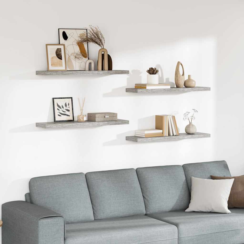 Prateleiras de parede 4 pcs 90x23,5x3,8cm MDF cinzento-cimento