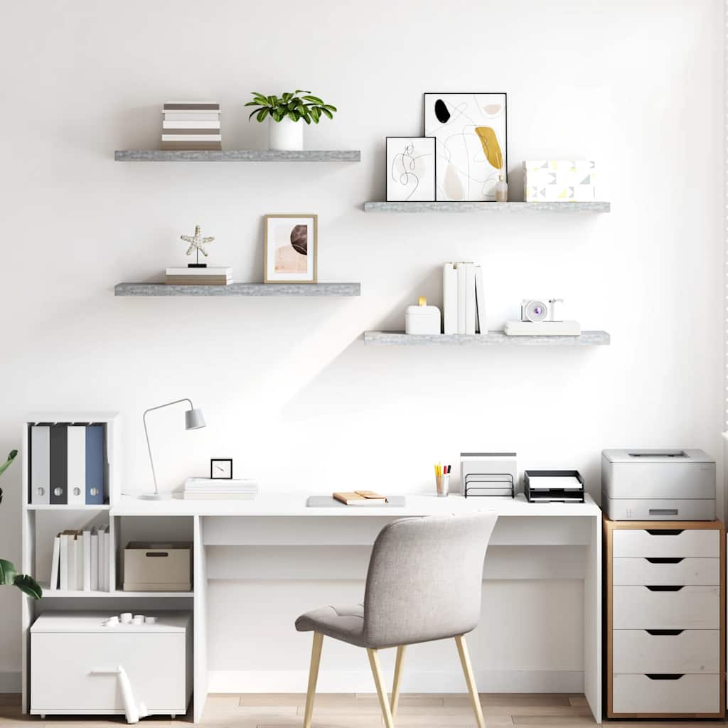 Prateleiras de parede 4 pcs 90x23,5x3,8cm MDF cinzento-cimento