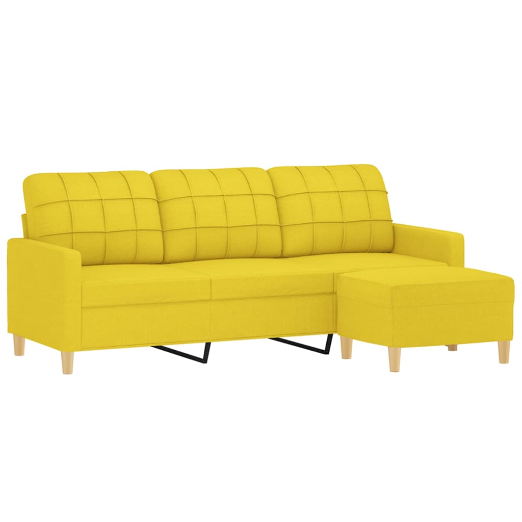Sofá de 3 lugares com apoio de pés 180 cm tecido amarelo-claro