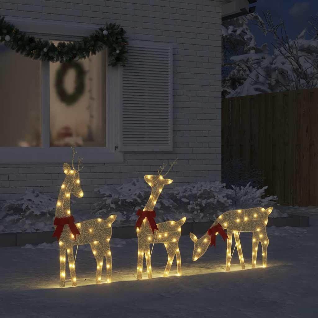 Decoração de natal renas 3 pcs 90 leds branco quente