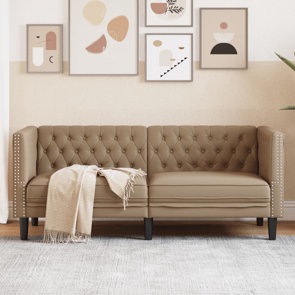 Sofá chesterfield 2 lugares couro artificial cappuccino