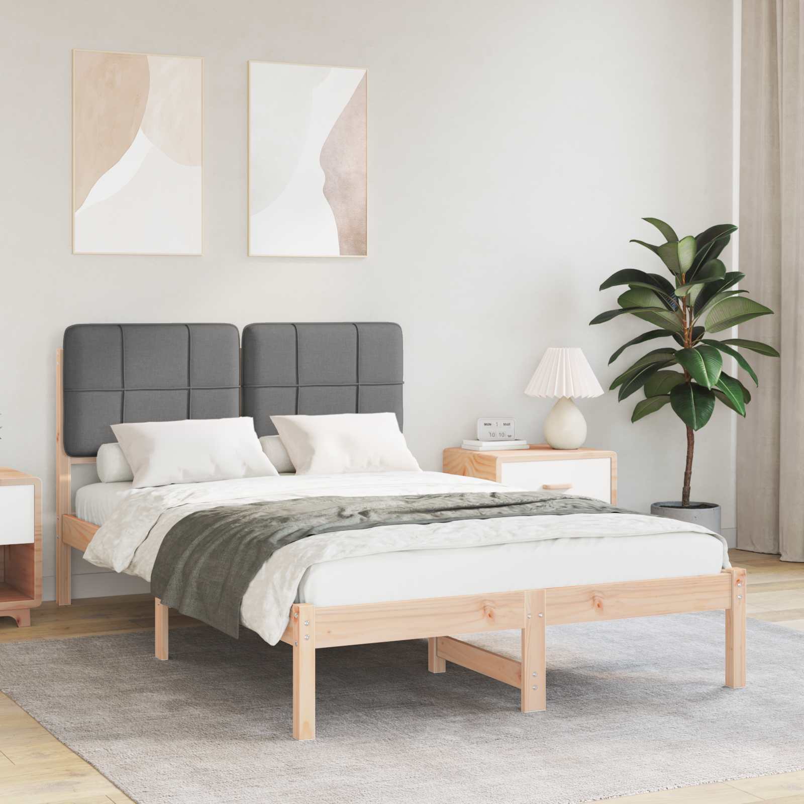 Estrutura de cama com cabeceira estofada cinza escuro