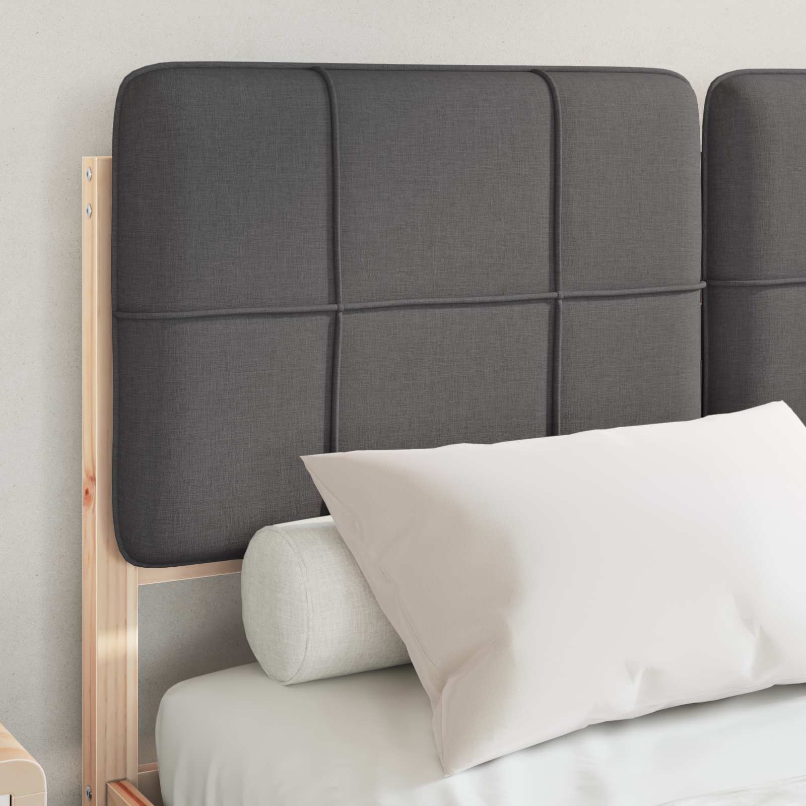 Estrutura de cama com cabeceira estofada cinza escuro
