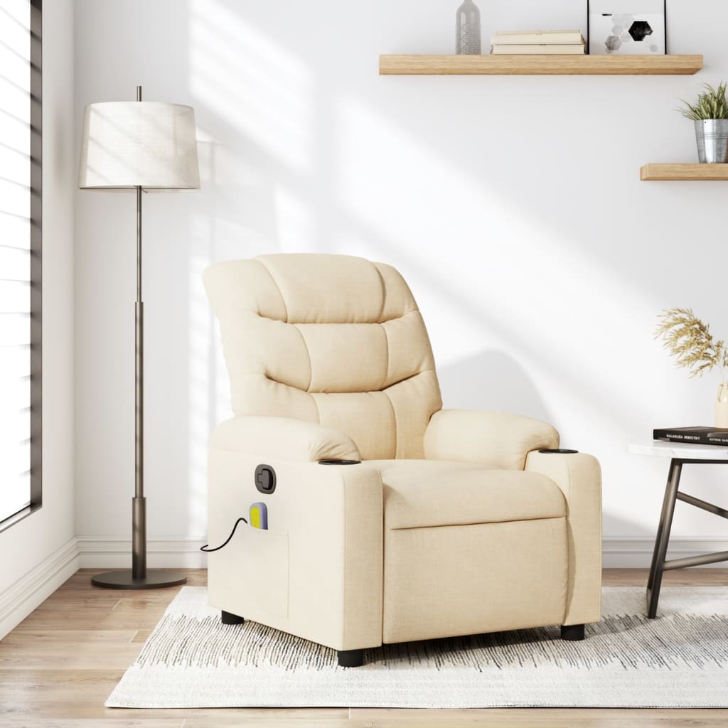 Poltrona de massagem reclinável em tecido creme