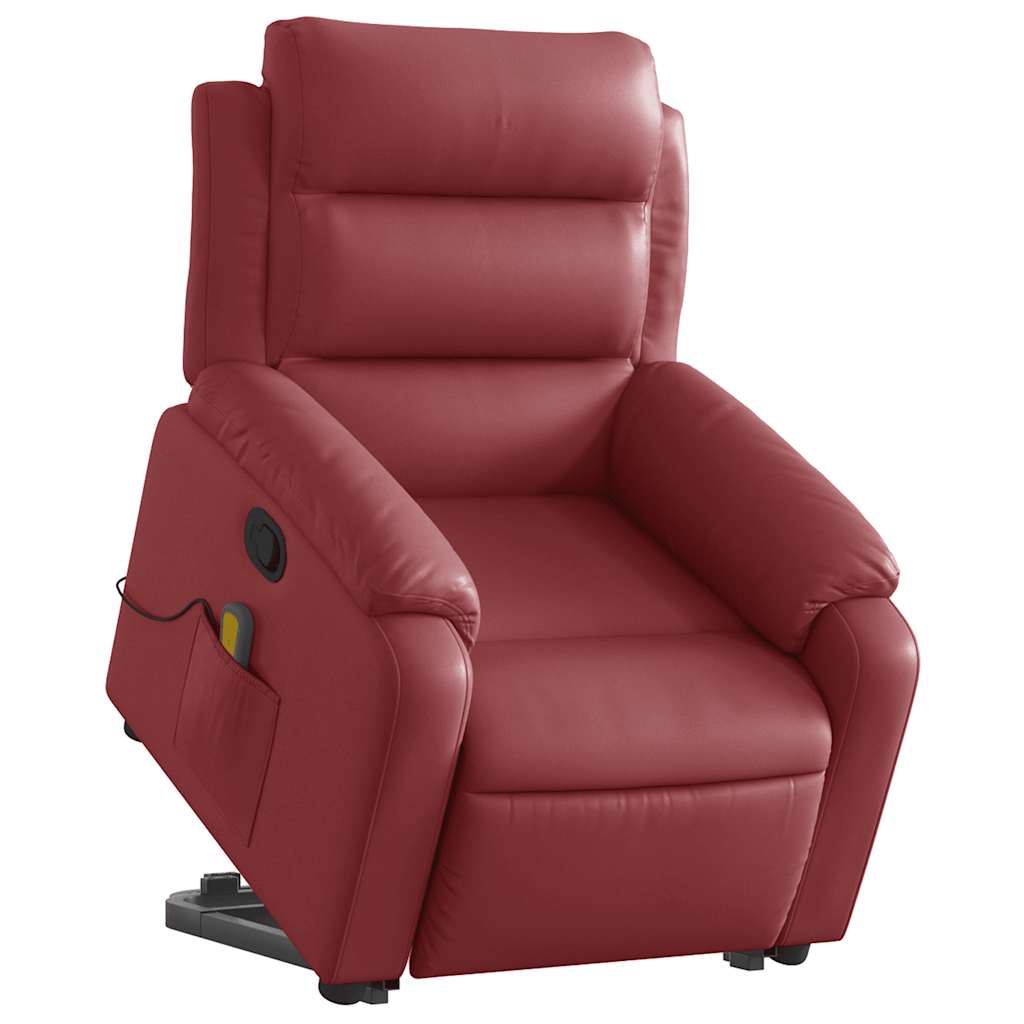 Poltrona massagens reclinável couro artificial vermelho tinto