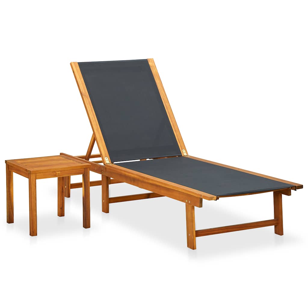 Espreguiçadeira com mesa madeira de acácia maciça e textilene