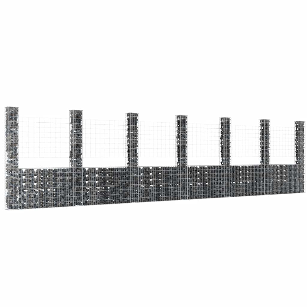 Cesto gabião em forma de u c/ 7 postes 740x20x200 cm ferro