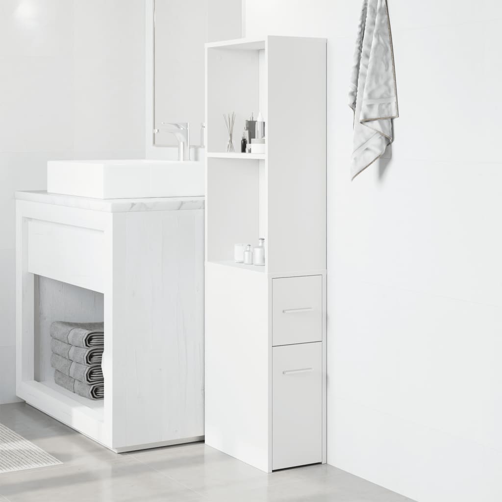 Aparador de wc estreito com rodas derivados de madeira branco