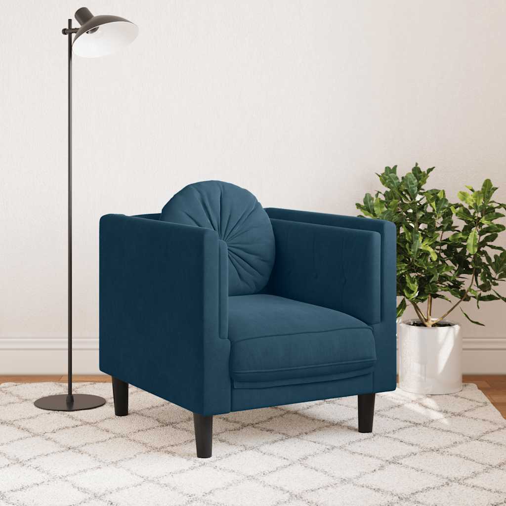 Poltrona com almofadão veludo azul