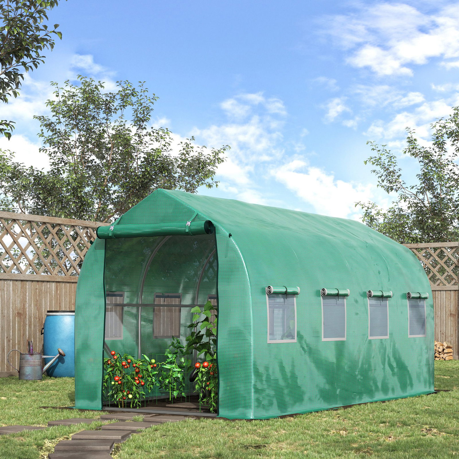 Estufa tipo túnel 4x2x2 m estufa de exterior com 8 janelas de malha e porta estufa de cultivos para pátio jardim verde