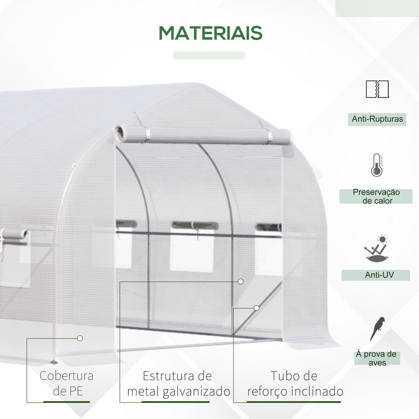 Estufa tipo túnel 4x2x2 m estufa de exterior com 8 janelas de malha e porta estufa de cultivos para pátio jardim verde