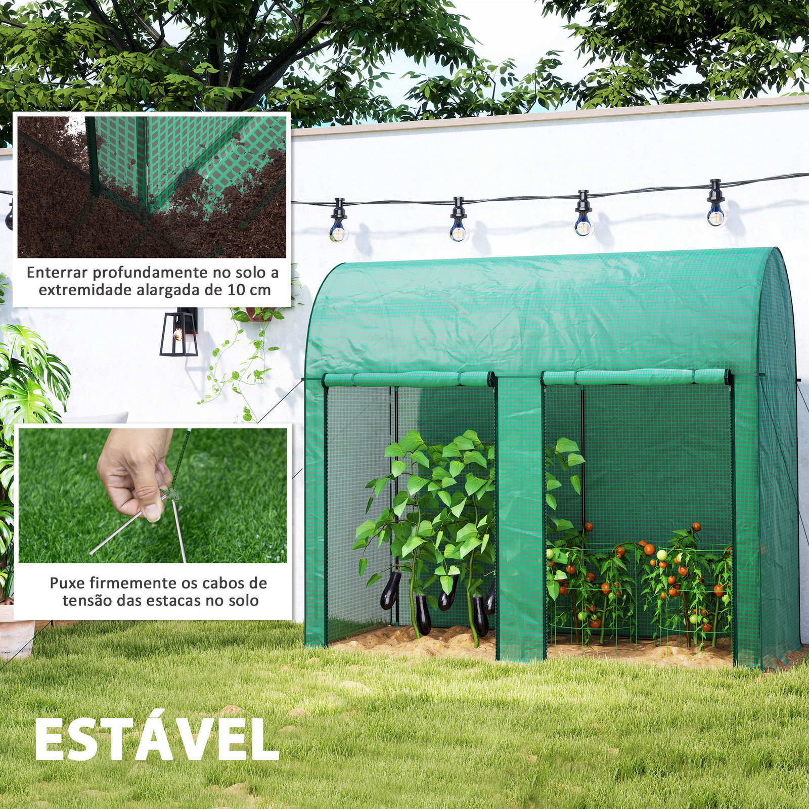 Estufa pequena estufa de exterior com porta dupla com fecho de correr e cobertura de PE 200x100x178 cm verde