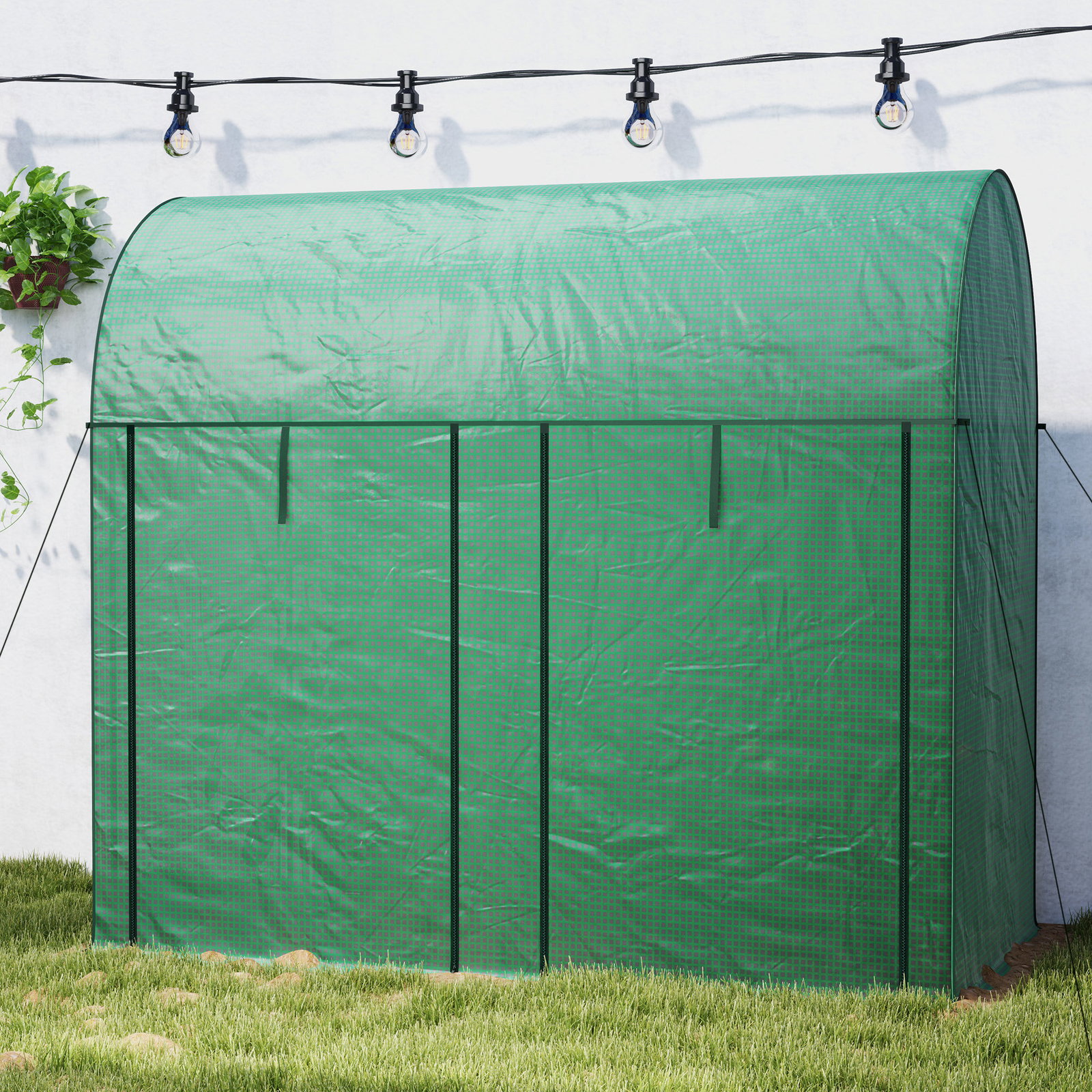 Estufa pequena estufa de exterior com porta dupla com fecho de correr e cobertura de PE 200x100x178 cm verde