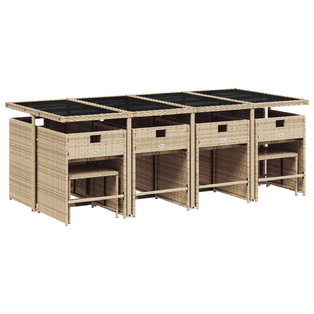 13 Pcs conjunto de jantar p/ jardim com almofadões vime PE bege