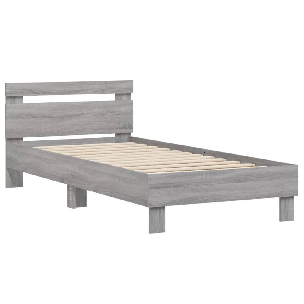 Estrutura de cama c/ cabeceira derivados madeira cinza sonoma