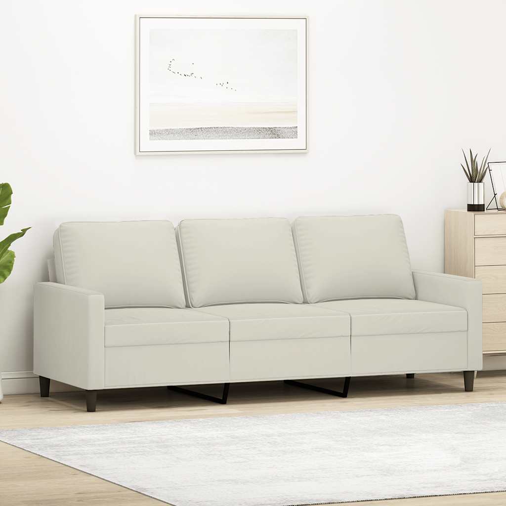 Sofá de 3 lugares 180 cm veludo cor creme