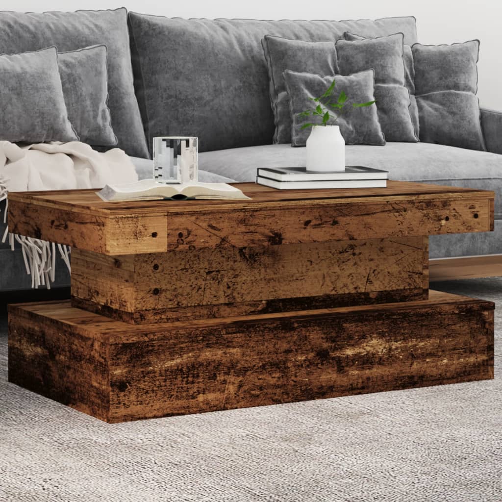 Mesa de centro com luzes LED 90x50x40 cm madeira velha