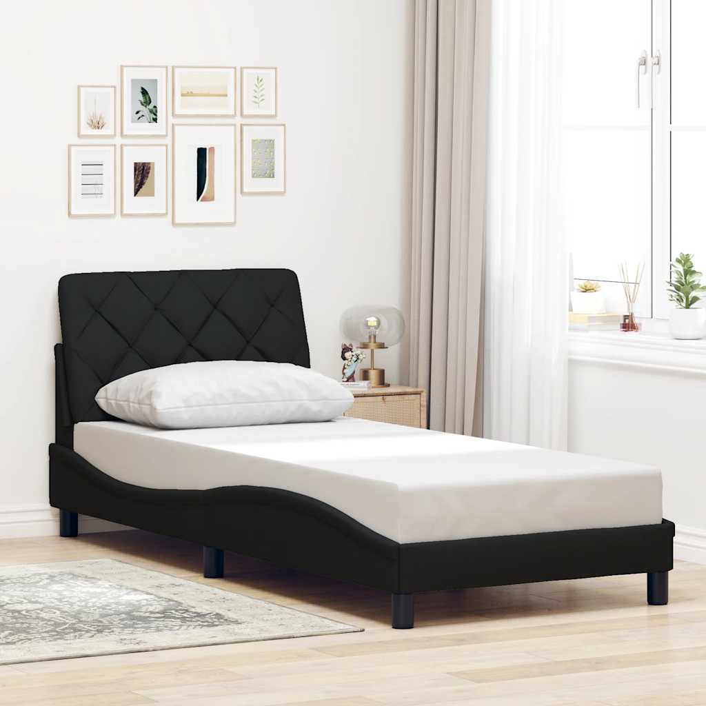 Estrutura de cama com LED sem colchão 90x190 cm tecido preto