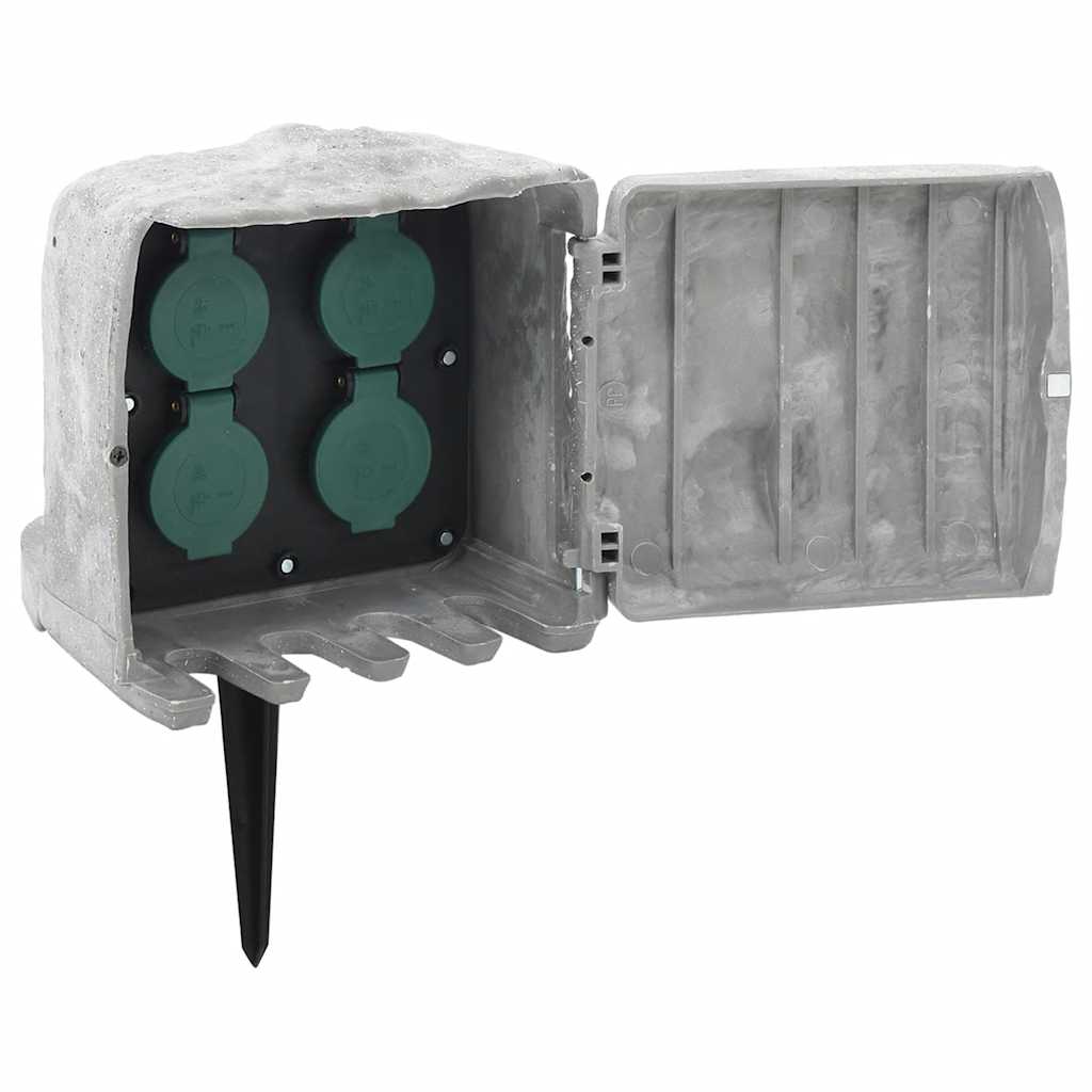 Tomada de exterior com estaca 4 vias aspeto pedra cinzento