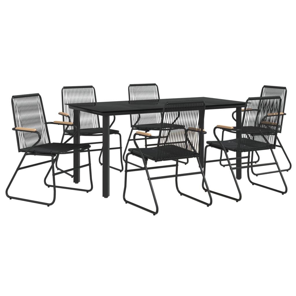 7 Pcs conjunto de jantar para jardim vime de PVC preto