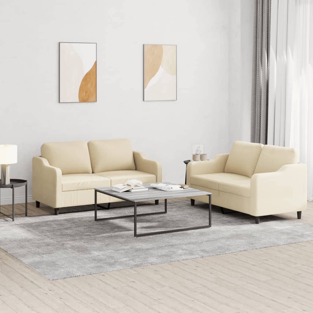 2 Pcs conjunto de sofás com almofadões tecido cor creme