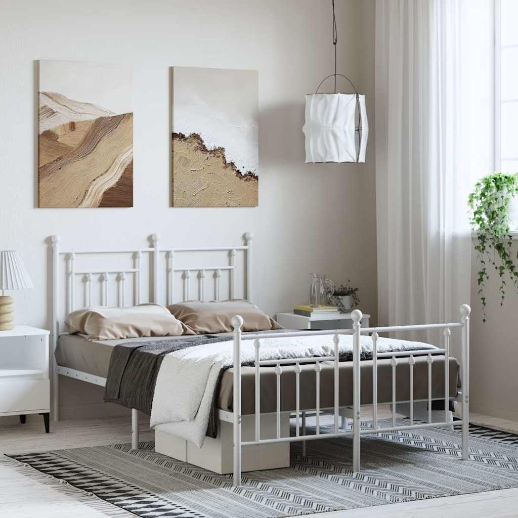 Estrutura de cama com cabeceira e pés 135x190 cm metal branco