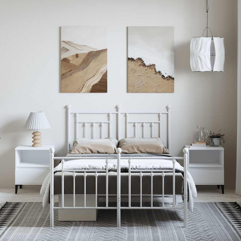 Estrutura de cama com cabeceira e pés 135x190 cm metal branco